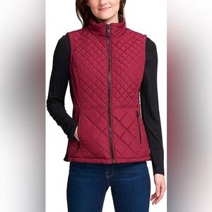 Andrew Marc Quilted Vest Jacket, Red & Black, Size S